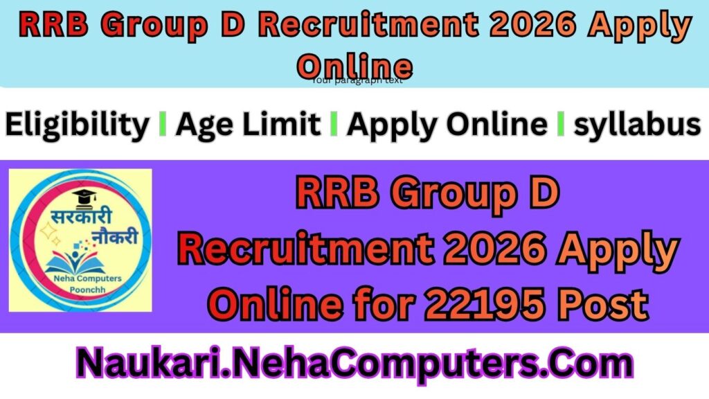 RRB Group D Recruitment 2026 Apply Online for 22195 Post
