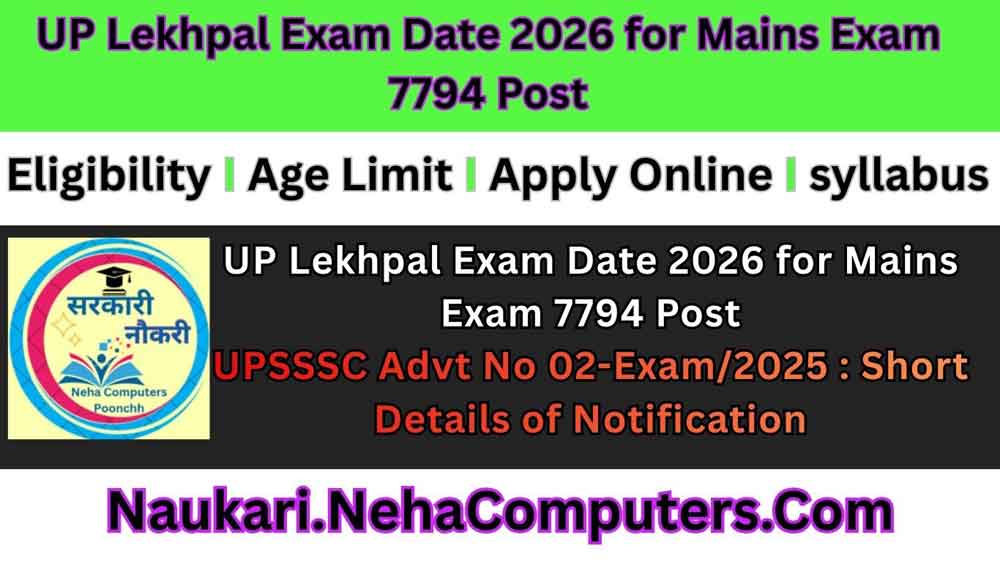 UP Lekhpal Exam Date 2026 for Mains Exam 7794 Post